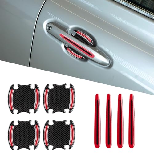 QZTYTY 8PCS Car Door Handle Protector Reflective Sticker, Universal 3D Carbon Fiber Scratch Protector Cover, Red