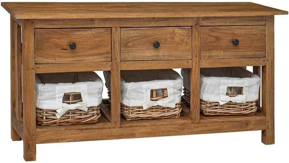 vidaXL ic Solid Reclaimed Wood Sideboard – Versatile Piece as a Dresser, HiFi Cabinet, or TV Stand - Storage with 3 Drawers and 3 Removable Rattan Baskets – Handcrafted – 39.4"x11.8"x19.7".