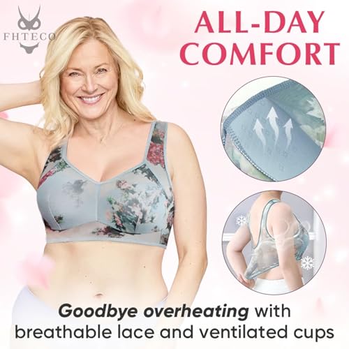 Floral Bras for Older Women Breathable Mesh T-Shirt No Wire Bra for Women Soft Plus Size Comfortable Bra2