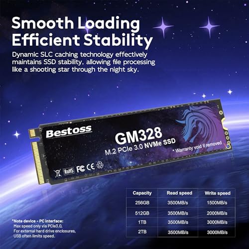 Image of Bestoss 512GB NVMe M.2 SSD PCIe3.0 M.2 2280 SSD,Internal SSD,Up to 3500MB /s | Internal Hard drive SSD,Dynamic SLC Cache, For Students, Home Entertainment, Office Work, Compatible with PC Desktops&Laptops