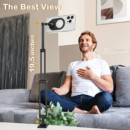 Metisinno Magnetic Foldable Phone Stand For Magsafe, Desk Monitor Arm Phone Mount For Iphone 14 13 12 Pro Max Plus Mini, Facetiming, Zoom Video Calling, Live Streaming &More, Cnc Aluminum Body, Black #TOP2