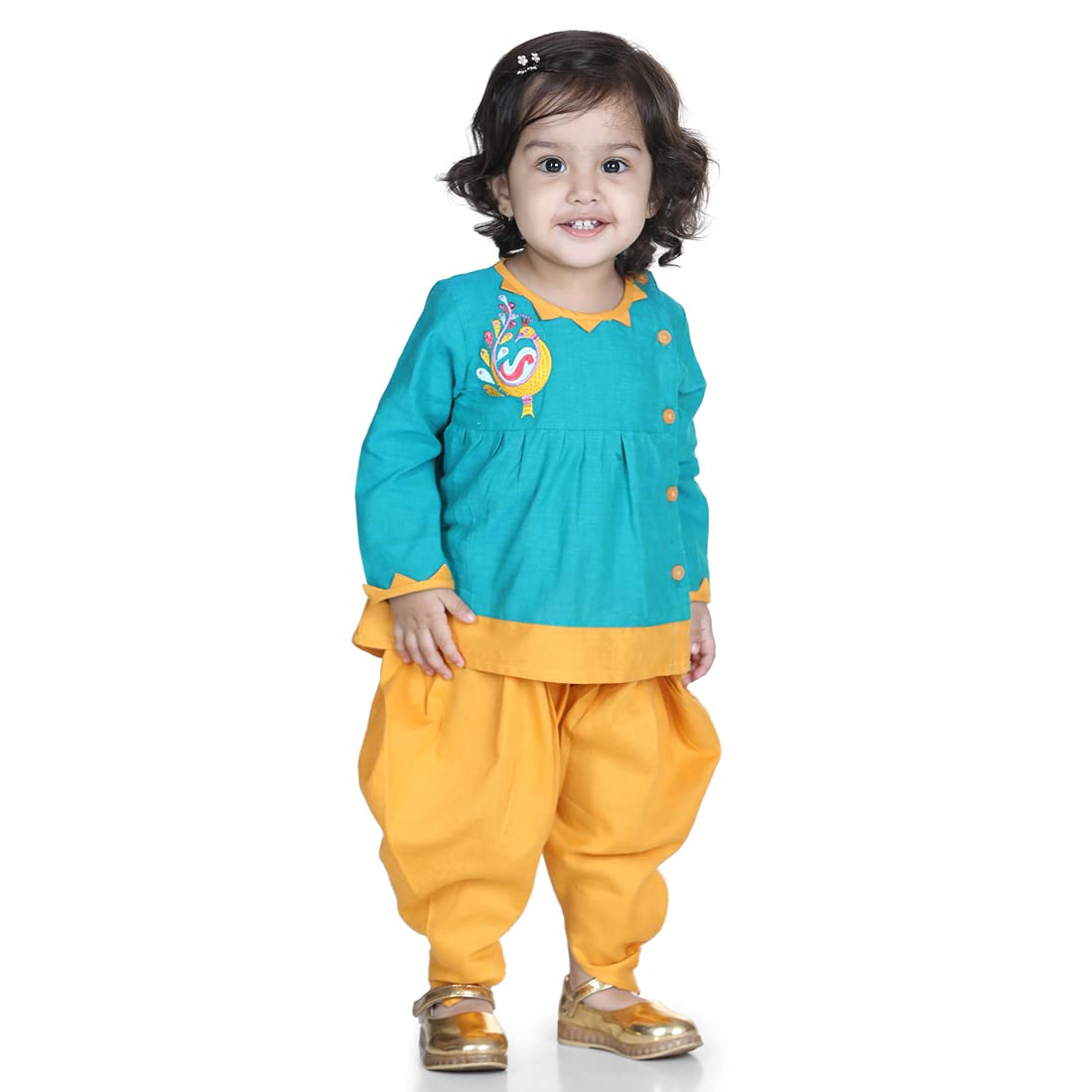 BownBeeMor Embroidery Top Dhoti For Girls- Maroon