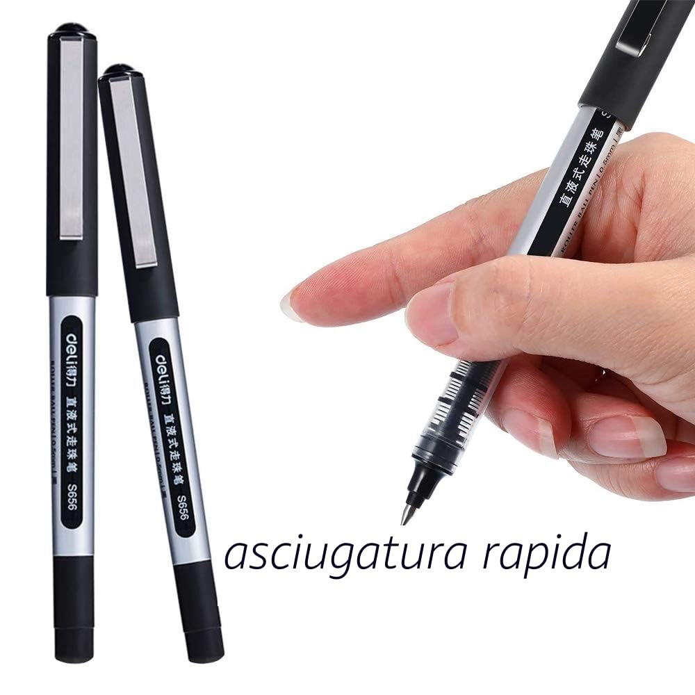 Penne Gel Nera 0.5mm Punta Fine, Penna a Sfera Inchiostro Nero 12 Pezzi