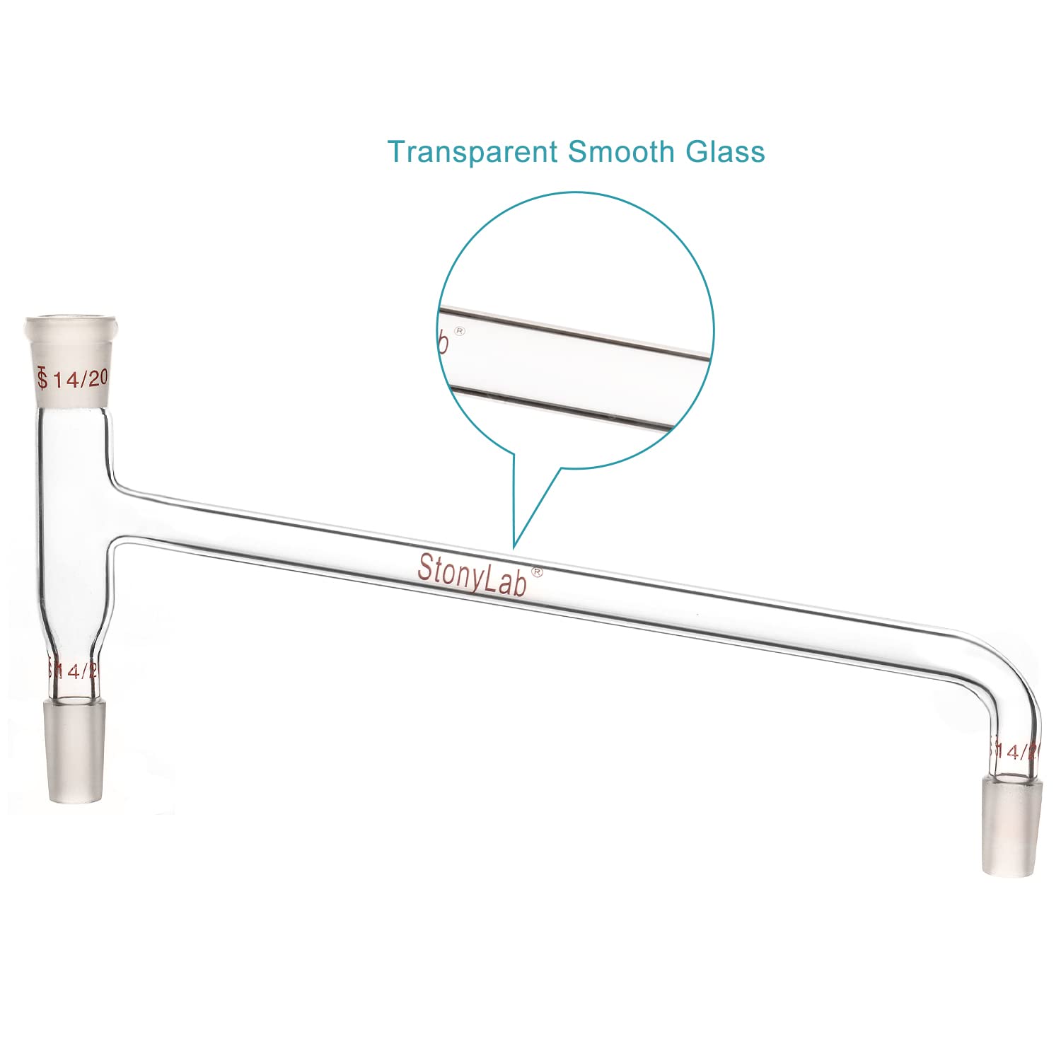 stonylab Borosilicate Glass 75 Degree Bent Distilling Adapter, with Two 14/20 Inner Joints and One Outer Joint, for Laboratory Distillation — Amazon image 3