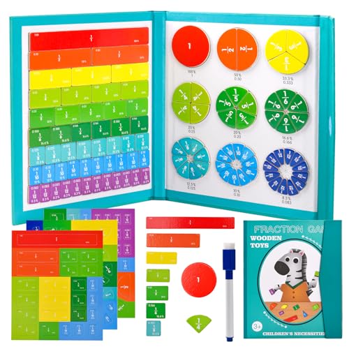 YAOZUP Montessori Magnetic Book Fraction, Gioco Delle Frazioni, Frazione di Piastrelle e Cerchi Magnetici, Giocattoli Educativi Frazioni, Giocattolo Matematico Montessori, età 7+