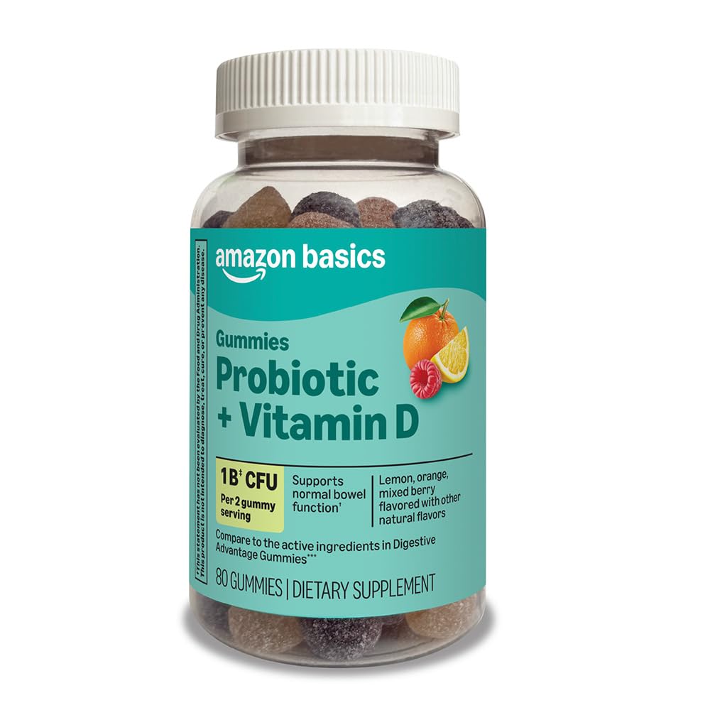 Amazon Basics Probiotic with Vitamin D Gummy, 80 Count