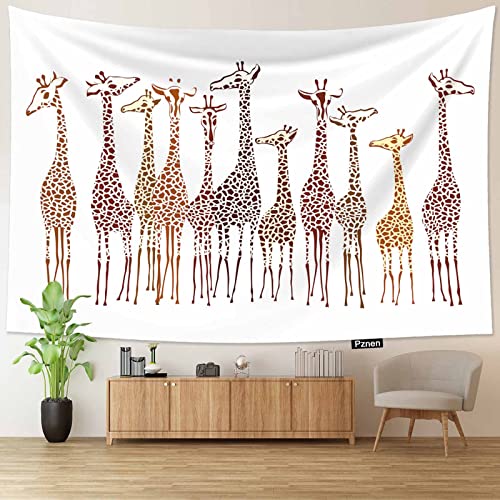 Pznen Tapiz de jirafas, lindo animal de safari africano, vida salvaje, cuello largo, punto abarrotado, tapiz de zoológico para dormitorio, estético de 80 x 60 pulgadas
