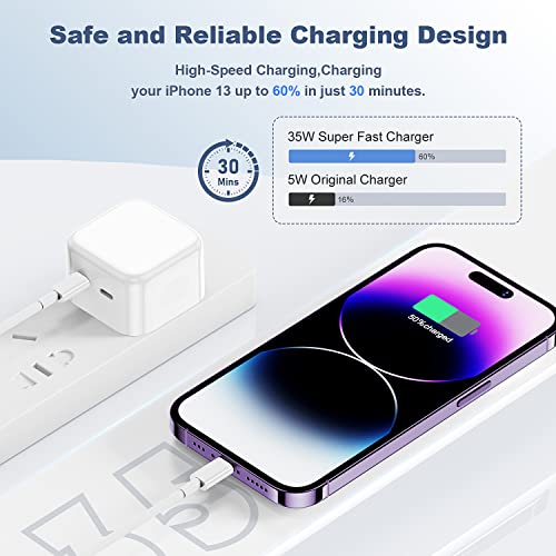 35w Dual USB-c Port Compact Power Adapter for iPhone iPad Apple Watch, Dual Apple USB C Power Charger Block+6ft C to Lightning Cable,Apple Brick World Travel Adapter Kit for iPhone14/13/12/11Pro/XR/X