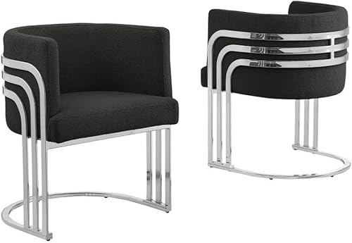 Best Quality Furniture Silla auxiliar moderna de tela de peluche con patas cromadas, color negro, elegante diseño de barril con marco plateado,