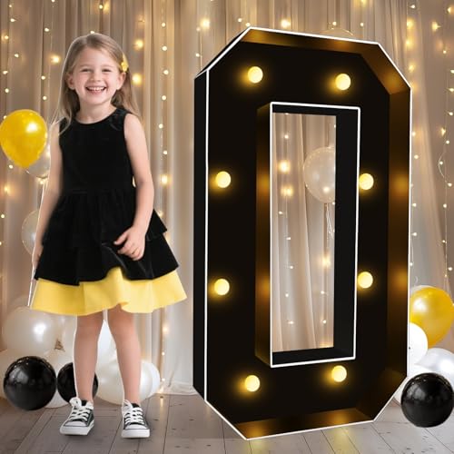 Image of Pooqla 3FT Marquee Light Up Numbers 0 for Birthday Party Decorations | Black LED Marquee Numbers Party Backdrop, 3 Feet Large Mosaic Numbers 10th 30th 50th Anniversary Birthday Gift for Boys Men