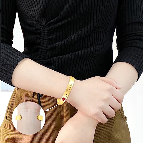 Image of Uloveido Custom Engraving Medical Alert Bracelets for Women, Stainless Steel Open Cuff Bangle Medical Bracelet Personalized Medical ID Bracelet