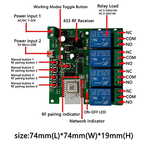 Newgoal Zigbee Tuya Smart 4 Channel Smart Relay Module With 433Rf Remote Control Usb 5V 7-32V Jog/Lock Switch Compatible With Alexa Google Home (Requires Zigbee Hub) #TOP6