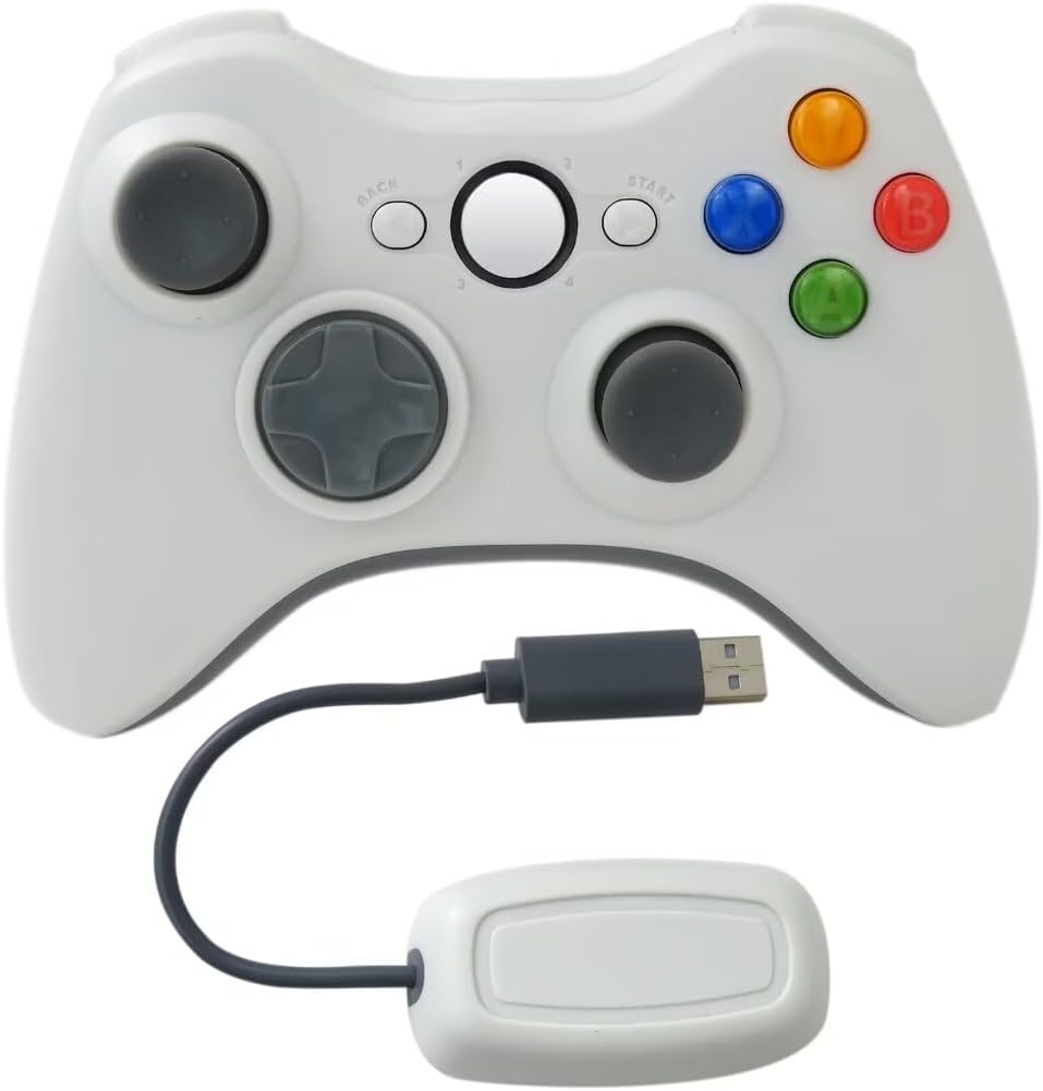 2.4GHz Wireless Controller for Xbox 360, Gamepad Joystick Remote Built-in Dual Motion Motors - White
