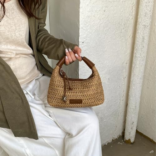 Image of Woven Leather Tote Bag For Women Crossbody Shoulder Bag Large Hobo Handbags Vegan Female Bag Vegetable Basket