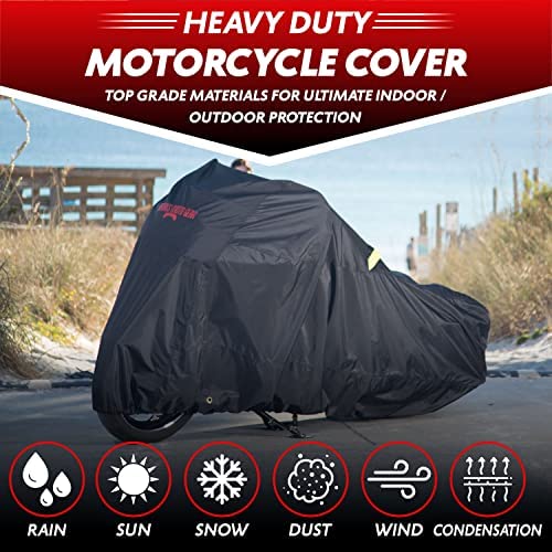 Badass Moto Ultimate Motorcycle Cover. Supreme Waterproof Outdoor Storage. 12 Levels Of Commercial Grade Protection Keep Your Bike 100% Dry, Clean, Safe. Large 97”L X 57”H. Harley Cruisers, Metrics #TOP1