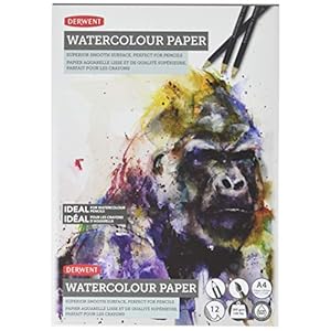Derwent A3 aquarelpapierblok, 12 vellen, wit, zuurvrij papier, 300 g/m², A4, meerkleurig
