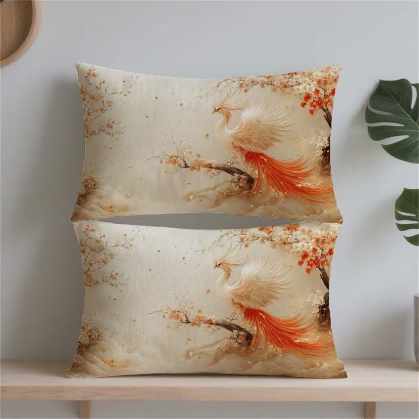Housse coussin extérieur 60x90 lin imperméable motif phénix rétro