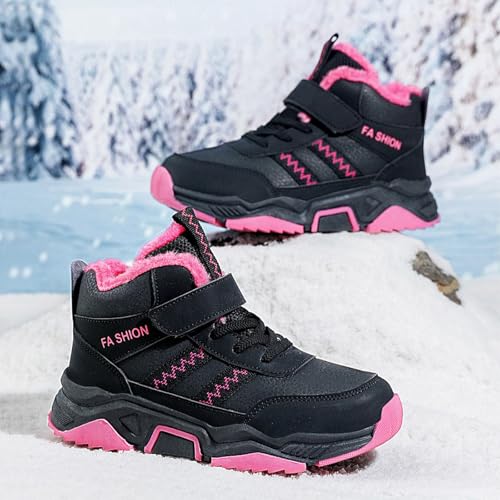 Lossarye Girls Boys Winter Warm Hiking Snow Boots Soft Faux Fur Lined Outdoor Non-Slip Walking Climbing Sneakers2