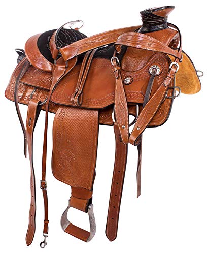 Me Enterprises Size 14” 15” 16” 17” 18", Wade Tree A Fork Premium Western Leather Roping Ranch Work Horse Saddle Tack, Headstall, Breastplate & Reins/95 (14) #TOP18