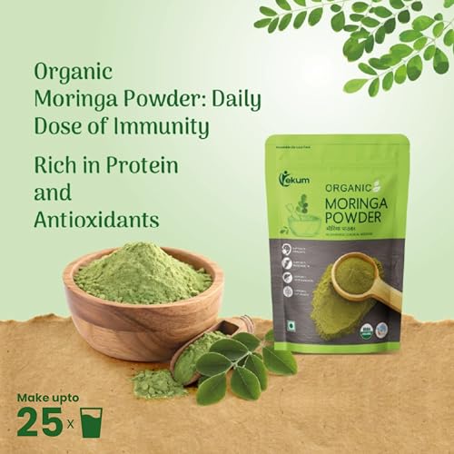 Image of Ekum Organic Moringa Leaf Powder | 100% Natural | Superfood Rich in Protein, Iron & Antioxidants | Vegan & Gluten Free | For Smoothies, Tea & Health Drinks | Certified Organic