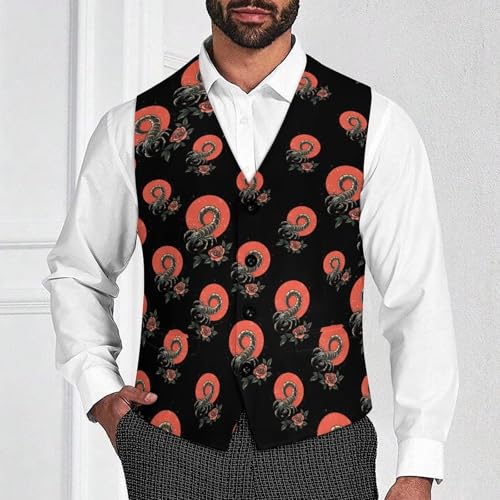 Vintage Scorpion Rose Suit Vest for Men Slim Fit Tuxedo Waistcoat Button Down V Neck Business Dress Coat4