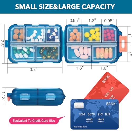 Image of Travel Pill Organizer with 189 Medicine Labels, 10 Compartments Small Pill Case Compact and Portable Travel Pill Box for Airplane Car Purse Nurse Vacation Essentials (Green, 1 Pack)