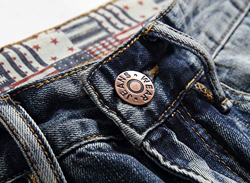 Gunlire Men's Summer Ripped Distressed Loose Fit Baggy Wide Hem Printed Casual Denim Jeans Shorts,Retro663,32 #TOP3