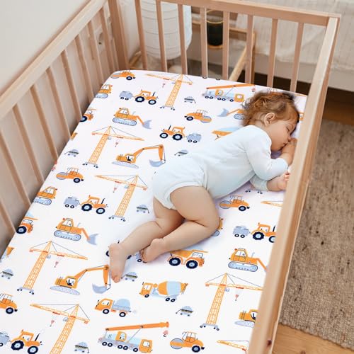 Image of JISEN 3 Piece Crib Bedding Set Soft Baby Crib Bedding Set Construction Trucks Crib Comforter Set - Comforter Sheet Pillowcase Nursery Bedding Sets for Baby Girls or Boys