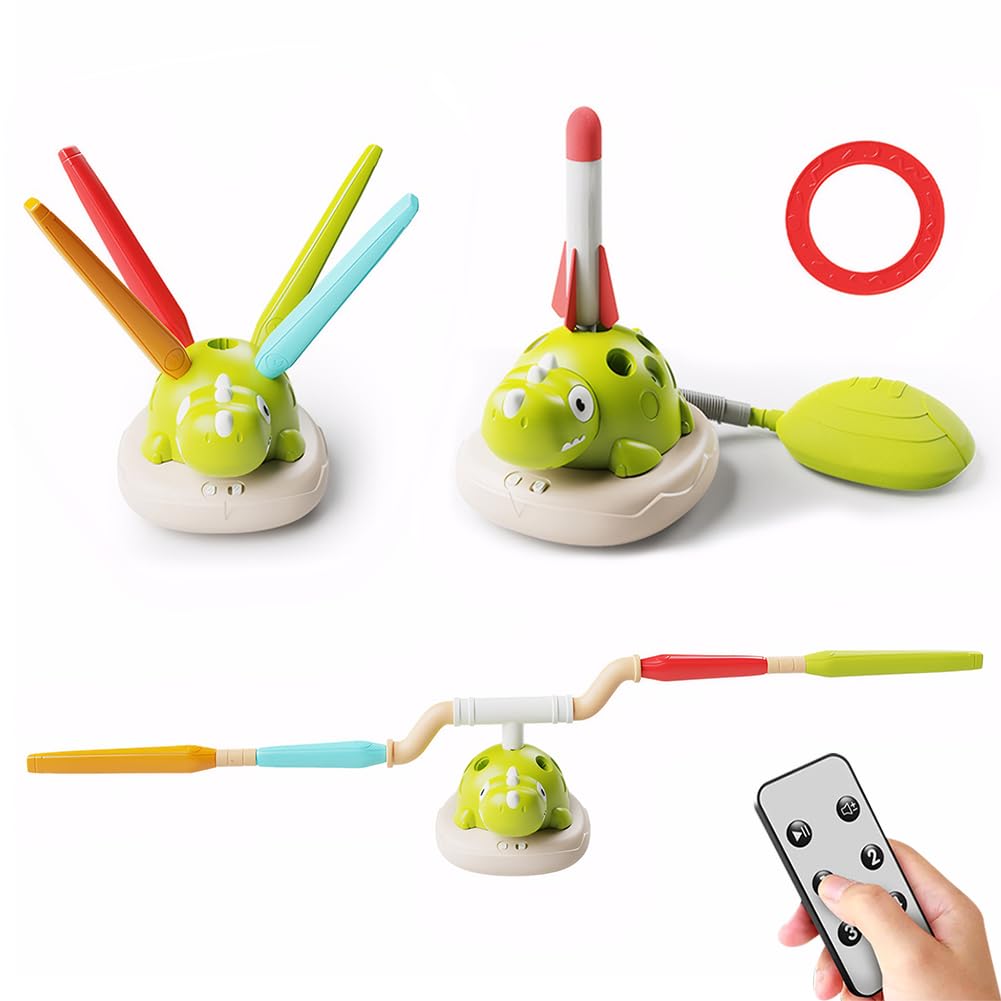 3 In 1 Children Dinosaur Sports Set with Sound Toss Ring Game Remote Control Rocket Set for Family Gathering Travel Camping