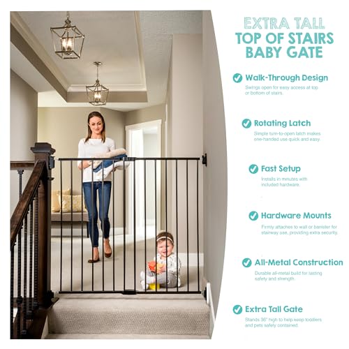 Image of Regalo Safety 36 inch Extra Tall Baby Gate for Top of Stairs & Dooways