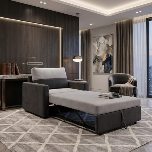 Image of SOCOZI Enrique 1 Seater Sofa Cum Bed | Soft Velvet Suede Fabric | Modern Convertible Design | Plush Comfort Seating for Living Room (Dark Gray-Light Gray)