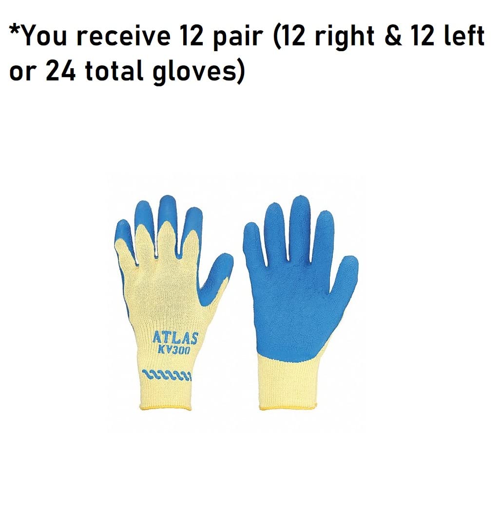 SHOWA Atlas KV300 Natural Latex Palm Coated A3 Cut Resistant Safety Glove with Kevlar Liner, 10-Gauge, Large (12 Pair)