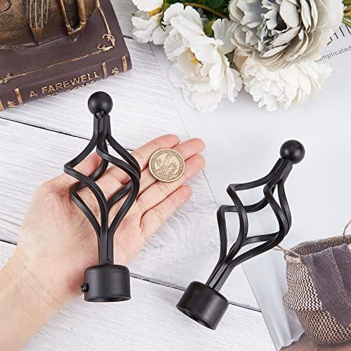 GORGECRAFT 2PCS Curtain Rod Finials 28mm Drapery Pole End Black twists Cage Shaped Replacement Decorative End Head Caps for Home Office Curtain Roman Rod Decor Accessories (15.5x5.7cm)