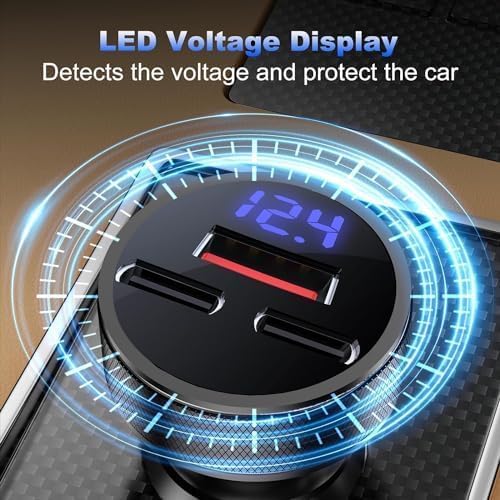 Caricabatterie Auto USB Con Voltmetro 3 Porte – 108W, PD 45W USB-C, Presa 12V/24V Rossa