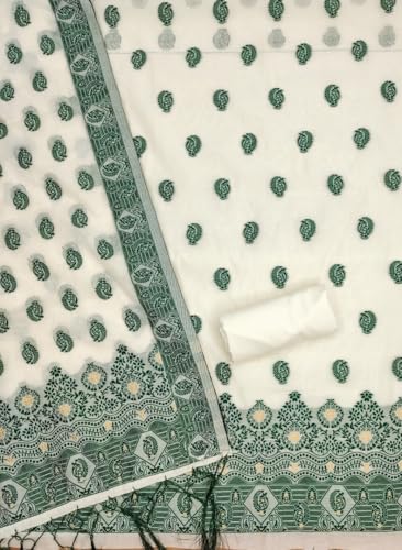 Image of Handloom Banarasi Cotton Unstitched Salwar Suit with Dupatta, 50 Inch Length, Women's Unstitched Salwar Suit Dress Material with Dupatta, Unstitched Salwar Suit Set