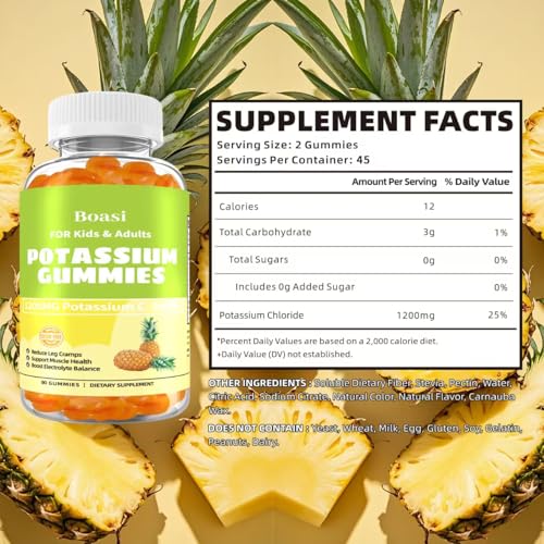 90 Count 1200mg Potassium Chloride Gummies,Sugar Free Electrolyte Balance Gummies,Muscle Relief & Heart Health Potassium Supplement for Adults Women Men - Image 3