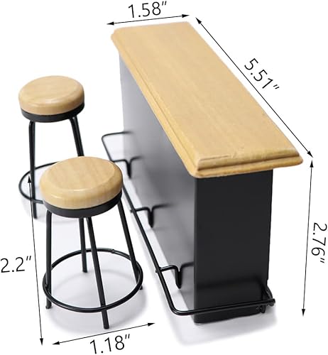 Miniatura 5 de Muebles de casa de muñecas, mesa de barra de metal y silla con parte superior de madera, juego de pub a escala 1:12, accesorios en miniatura,