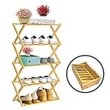 KOKO Foldable Large Shoe Rack Make of Bamboo with 5 Tier Stable and Durable, 35 x 19 x 10 inch, Suitable for Living Room, Balcony and Bathroom as Decorative Racks and Flower Stand.