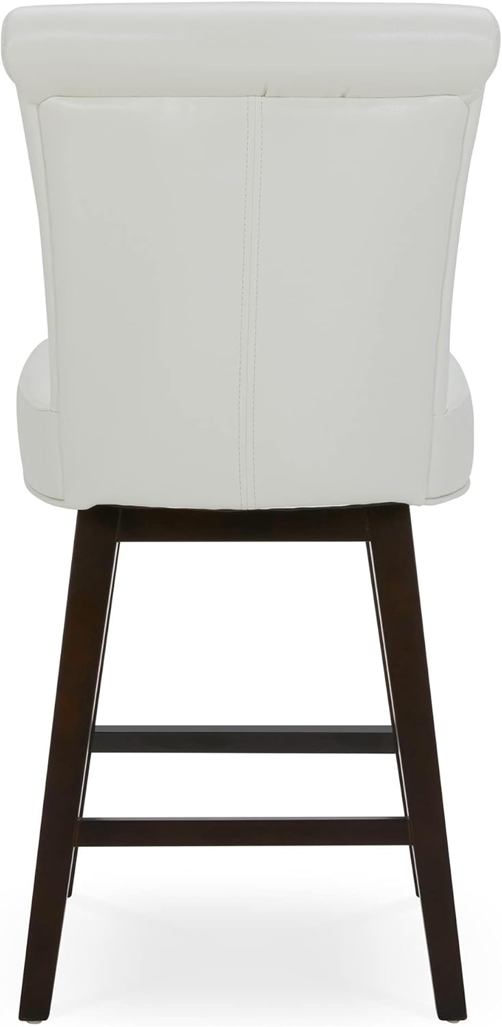 CHITA 26 Inch Counter Height Swivel Bar Stools Set of 4, FSC Certified Modern Upholstered Faux Leather Swivel Barstool Chair with Back, White
