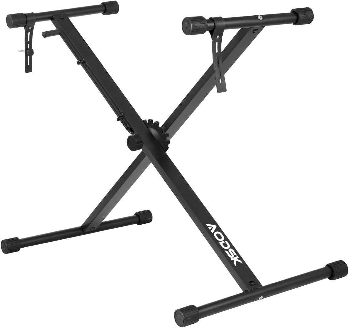 AODSK Classic Single-X Keyboard Stand Adjustable Width & Height,Easy to Assemble for Travel/Storage with Locking Straps & Quick Release Mechanism (Fits 46-88 Key Electric Pianos)