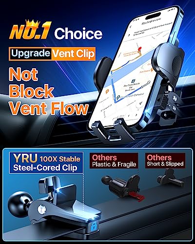 Yru Car Phone Holder For Dashboard Windshield And Vent, Cellphone Holder For Car Compatible With Iphone 14/13/12 Samsung S23/22, Pixel 7A Suv,Van,Trucks, Star-Grey #TOP4