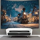 El mágico tren navideño llega al pueblo y a la estación de tren Tapiz Colgar En La Pared, Wall Tapestry, Para Decoración De Dormitorio, Celebración De Fiesta De Cumpleaños O Fondo De Jardín 130c