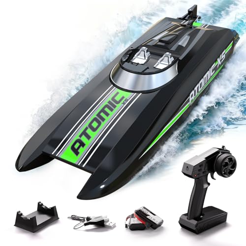 volantexrc Remote Control Boats for Pools and Lakes 20+MPH AtomicXS High Speed RC Boat for Adults Toy Boat Gifts with 2 Batteries & Reverse Function (795-5 Black)