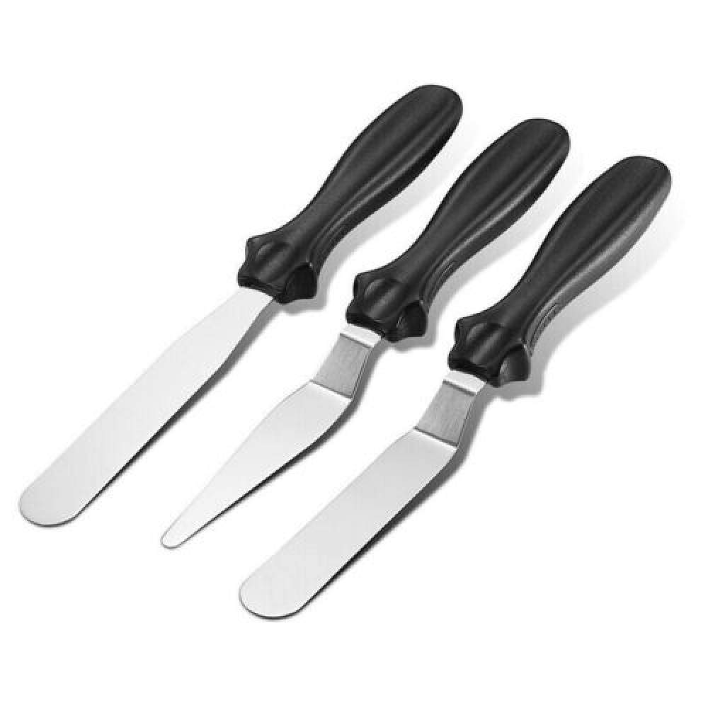 GUCAEN Mini Cake Cream Spatula 3pcs Stainless Steel Spatula Palette Knife Set Cake Decorating Smooth Tools Kit,Black