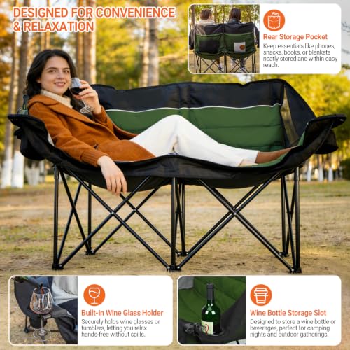 Image of 700LBS 2-Person Heavy Duty Double Camping Chair Loveseat Green