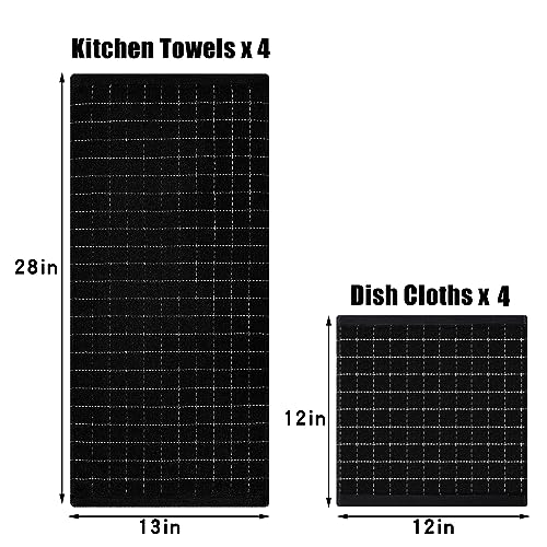 Homaxy-Kitchen-Towels-and-Dishcloths-Set-12-x-12-and-13-x-28-Inches-Set-of-8-Bulk-Cotton-Terry-Kitchen-Towels-Set-Checkered-Designed-Soft-and-Super-Absorbent-Dish-Cloths-Black