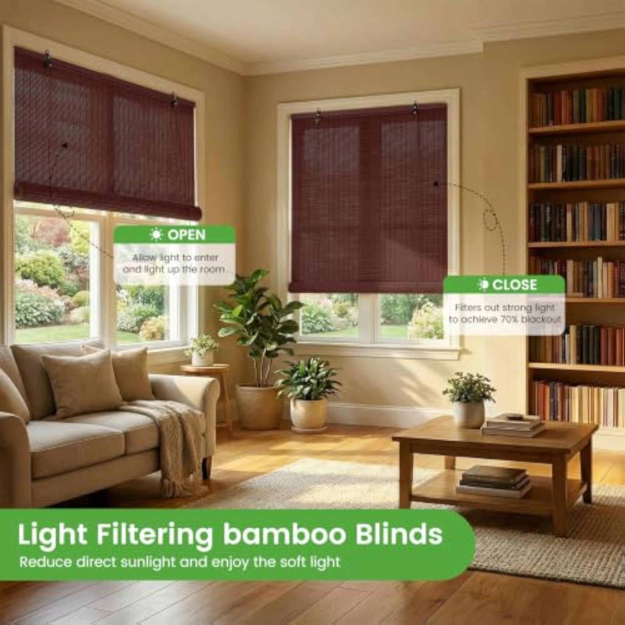 Bamboo Roll Up Window Shades with Light Filtering