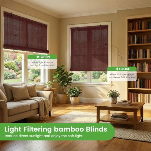 Image of BAYUE Bamboo Blinds, Roll Up Window Shades with Light Filtering for Home