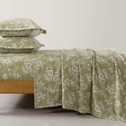 Image of FADFAY Sage Green Sheets Set Queen 100% Cotton Washed Double Gauze Muslin Bedding 4Pcs Vintage Rose Floral Sheets Shabby Cottagecore Bedding Soft & Breathable Deep Pocket Fitted Sheet, Queen Size