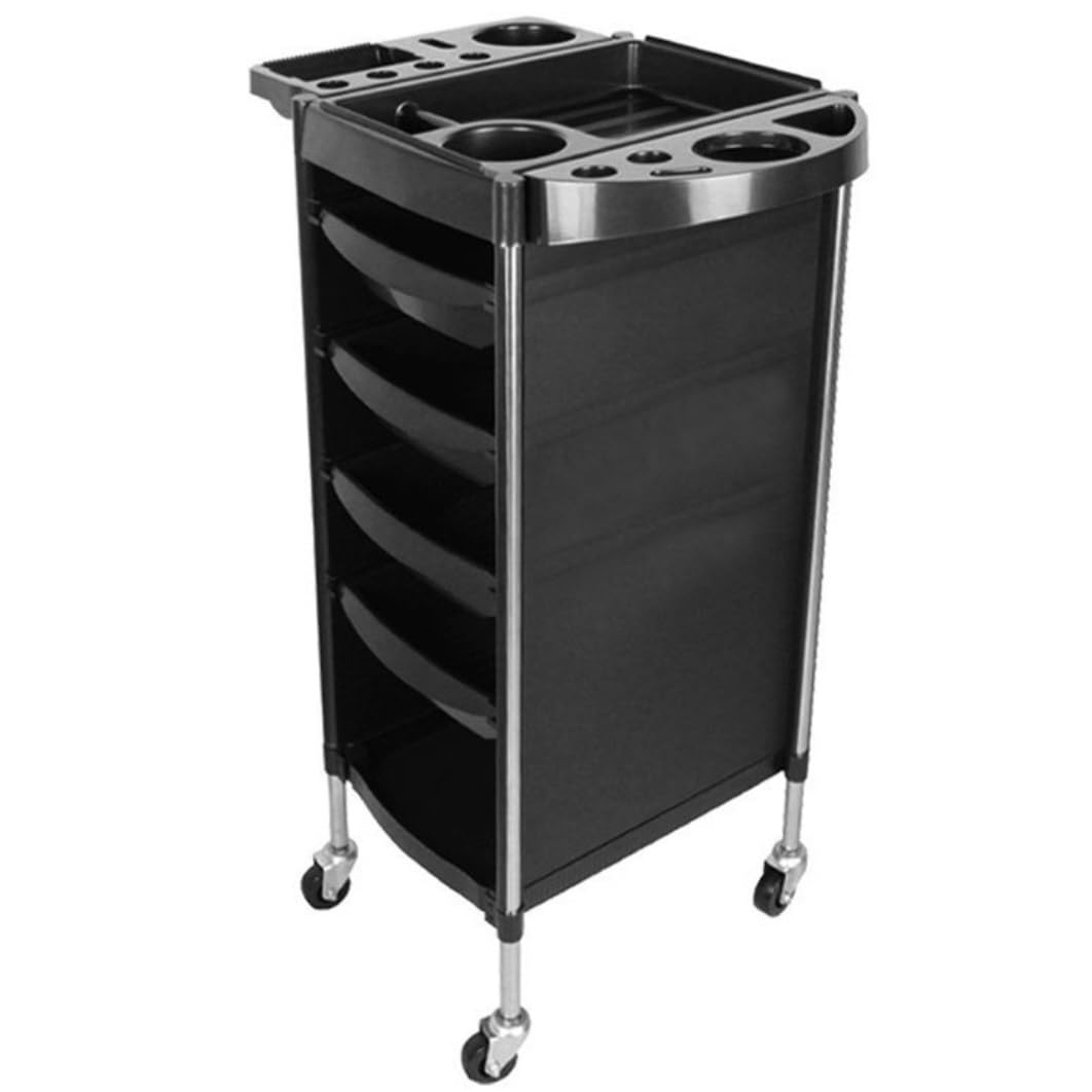 Carrello Beauty Carrello Parrucchiere con 4 Cassetti Portaoggetti Beauty Vassoio Laterale su Ruote Parrucchiere Hair Stylist(Black)